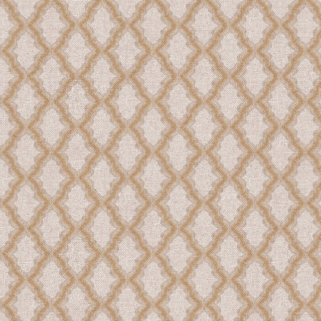 Ivory woven fabric with a warm beige interlocking trellis pattern and soft texture