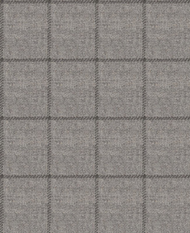 Ash-grey woven check showing fine flecking and softly raised grid lines