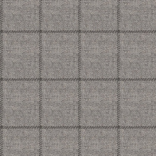 Ash-grey woven check showing fine flecking and softly raised grid lines