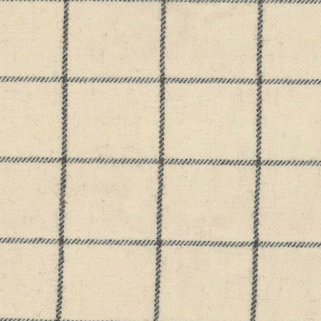 Warm ivory woven check with fine charcoal-grey lines and subtle texture