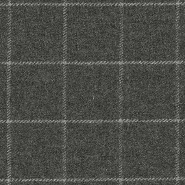 Dark soot-grey woven check with pale broken lines and a flecked tactile texture
