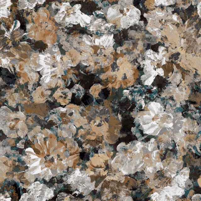 Taupe and ivory painterly flowers with charcoal shadows and muted teal accents