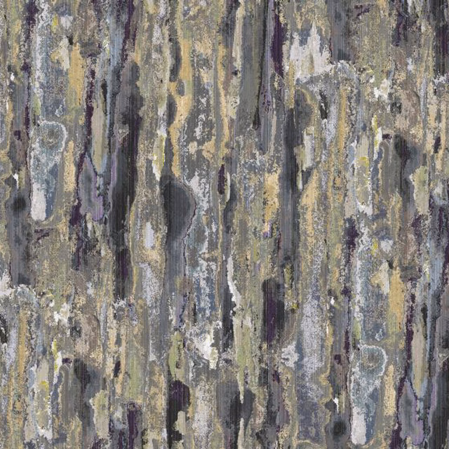 Cool grey fabric with olive, taupe and plum vertical painterly streaks