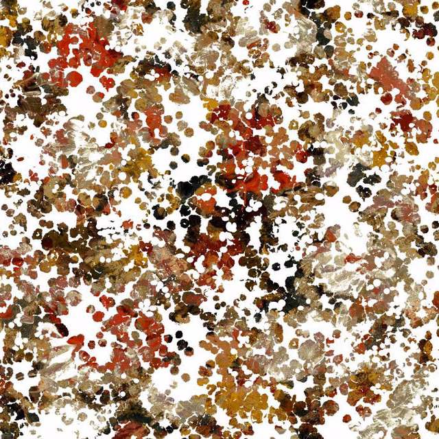 Dense autumnal painterly flecks in rust, ochre, brown and charcoal on ivory