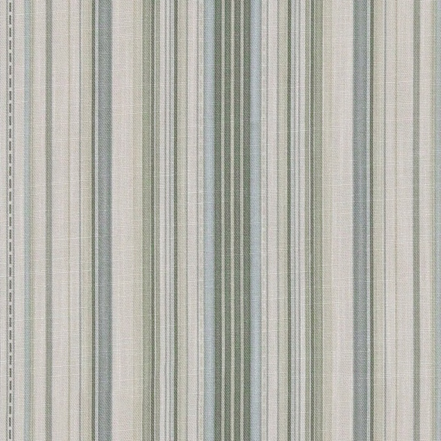 Muted sage-grey and ivory vertical stripe fabric with fine woven texture