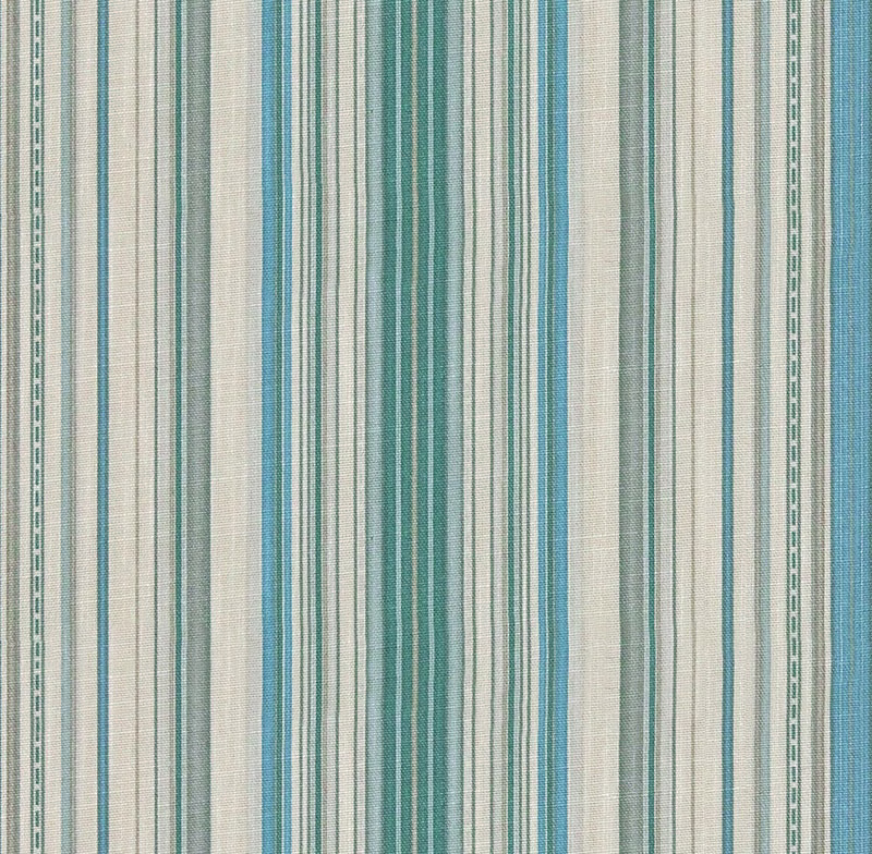Muted teal, aqua and cream vertical woven stripes with fine tonal lines