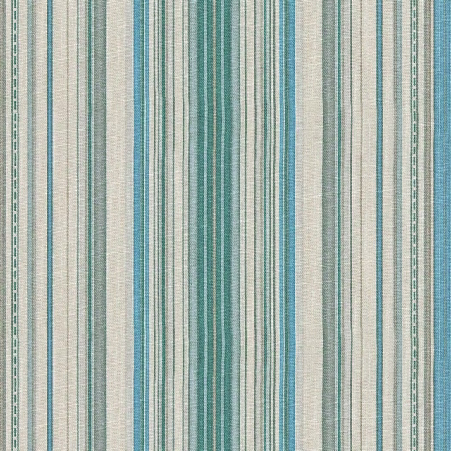 Muted teal, aqua and cream vertical woven stripes with fine tonal lines