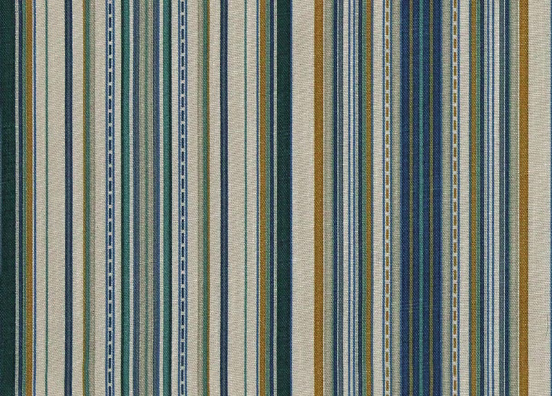 Blue, teal, olive and cream vertical stripes in a softly textured weave