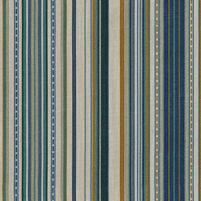 Blue, teal, olive and cream vertical stripes in a softly textured weave