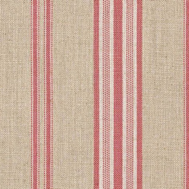 Brick-red and flax vertical stripes with a visible coarse woven texture