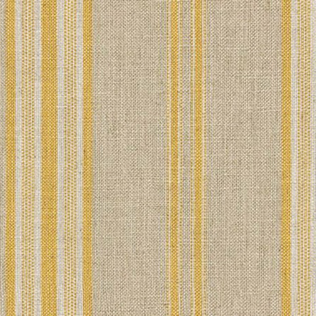 Oatmeal beige woven swatch with vertical buttercup yellow and ivory stripes