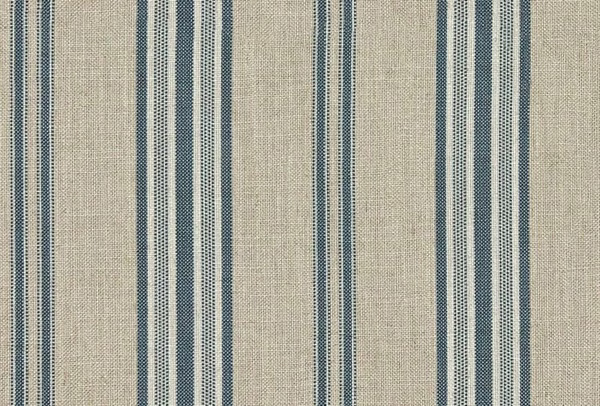 Muted navy and blue-grey vertical stripes on a finely woven beige ground
