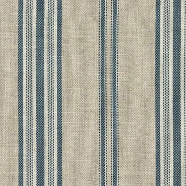 Muted navy and blue-grey vertical stripes on a finely woven beige ground