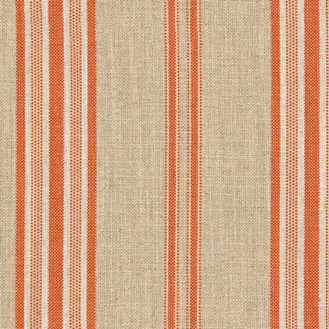 Warm clementine and terracotta stripes over a textured beige woven ground