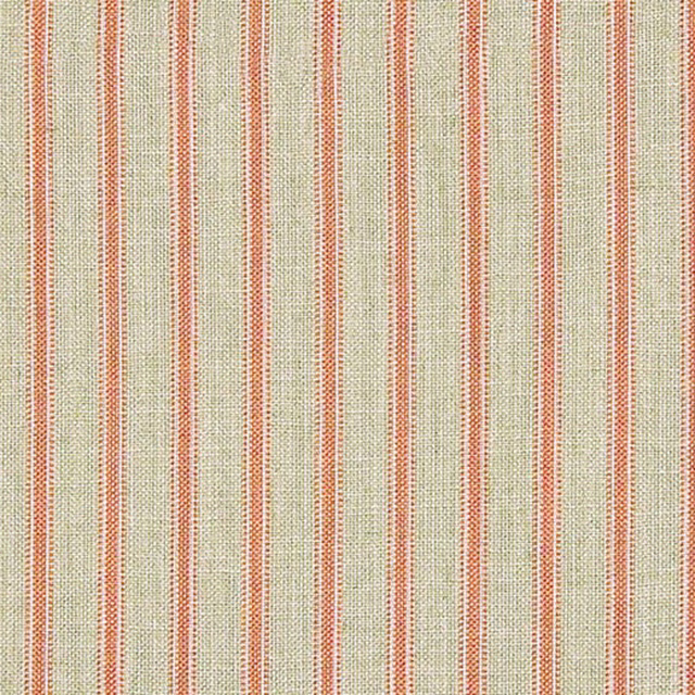 Fine sage and cream woven stripes with warm clementine-orange vertical lines