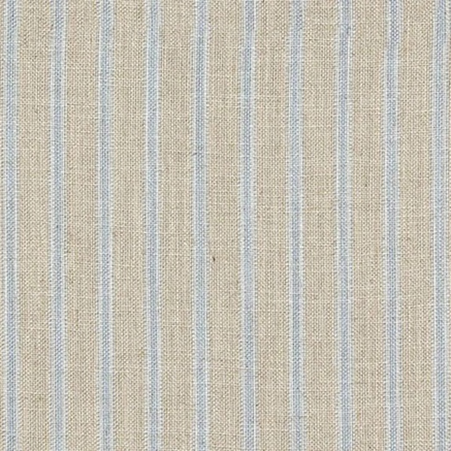 Fine sky-blue and oat vertical stripes in a softly textured woven fabric