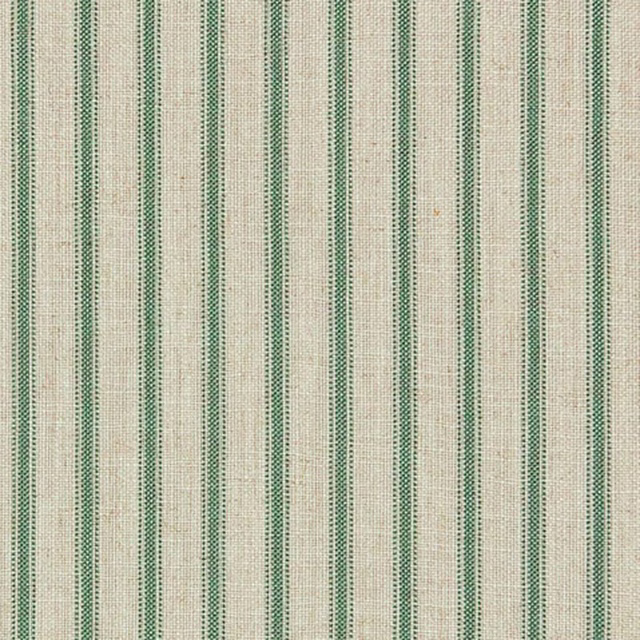 Muted basil-green and cream vertical stripes with a slubby woven texture
