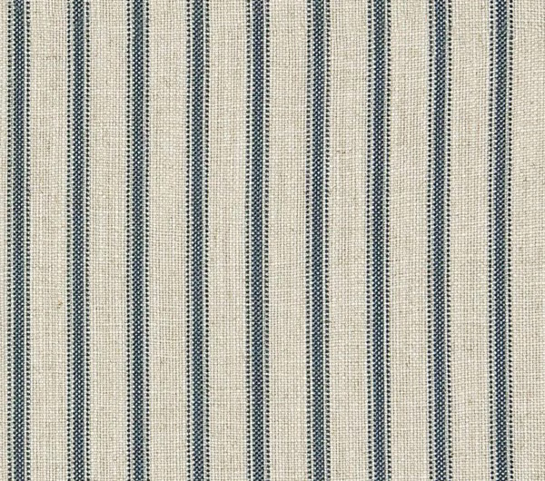 Ivory woven ground with evenly spaced narrow navy vertical stripes and fine crosshatch texture
