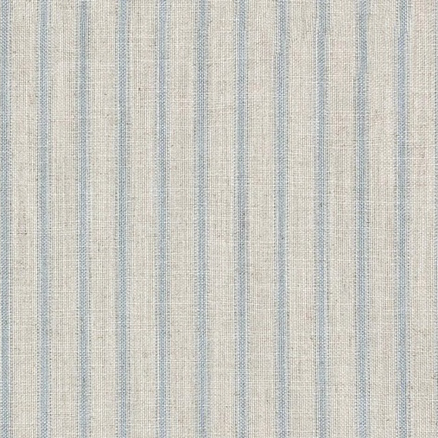 Pale sky-blue and ivory vertical stripes with a fine, softly flecked weave