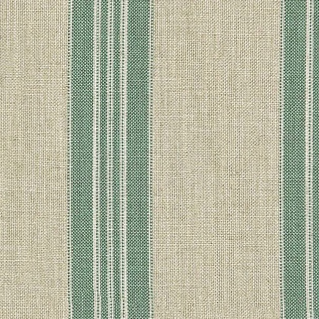 Natural beige woven swatch with muted basil-green vertical stripes and fine linear texture