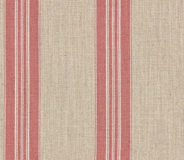 Warm brick-red and oatmeal woven stripe with fine linear texture