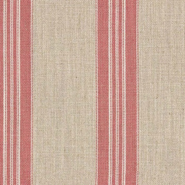 Warm brick-red and oatmeal woven stripe with fine linear texture