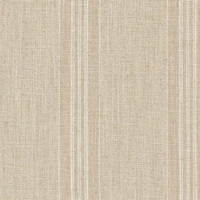 Warm flax beige woven fabric with narrow vertical cream stripe bands and subtle flecked texture