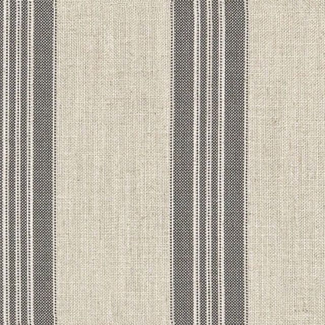 Charcoal and oatmeal vertical stripe fabric with a fine woven texture