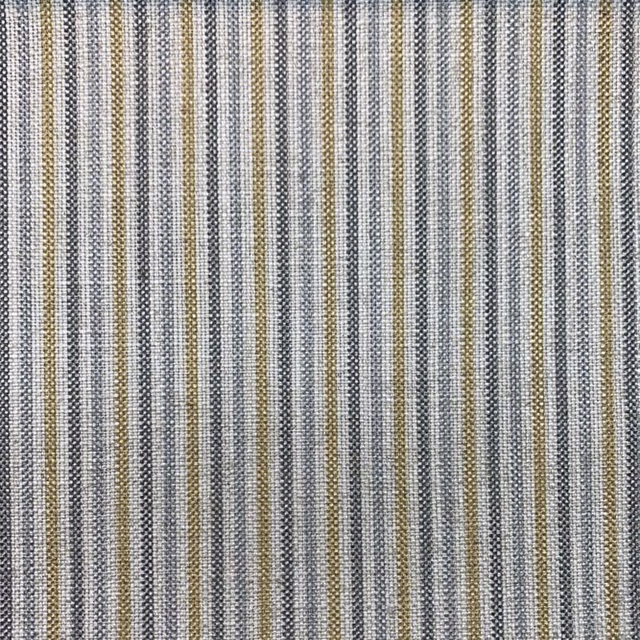 Dunsop Dijon fabric with fine grey, cream and muted Dijon vertical stripes