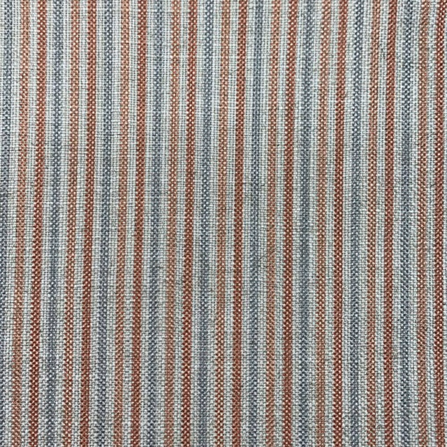 Pumpkin rust, blue-grey and ivory narrow stripes in a textured woven fabric
