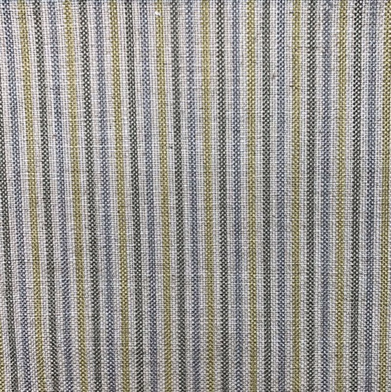 Close-up of Dunsop Zest with narrow grey, cream and olive woven stripes