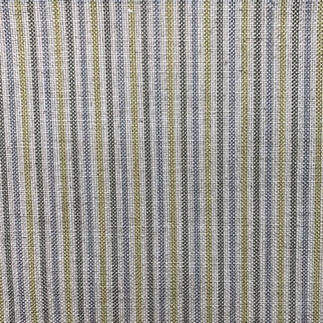 Close-up of Dunsop Zest with narrow grey, cream and olive woven stripes