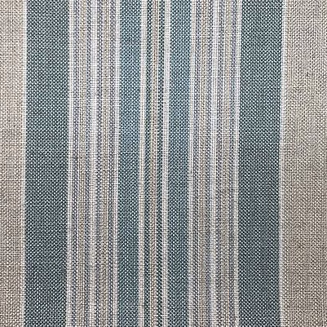 Muted Agean teal and stone vertical stripes in a lightly textured woven fabric