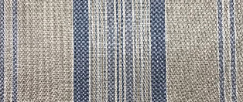 Cool denim-blue and oat vertical stripes with a fine woven texture