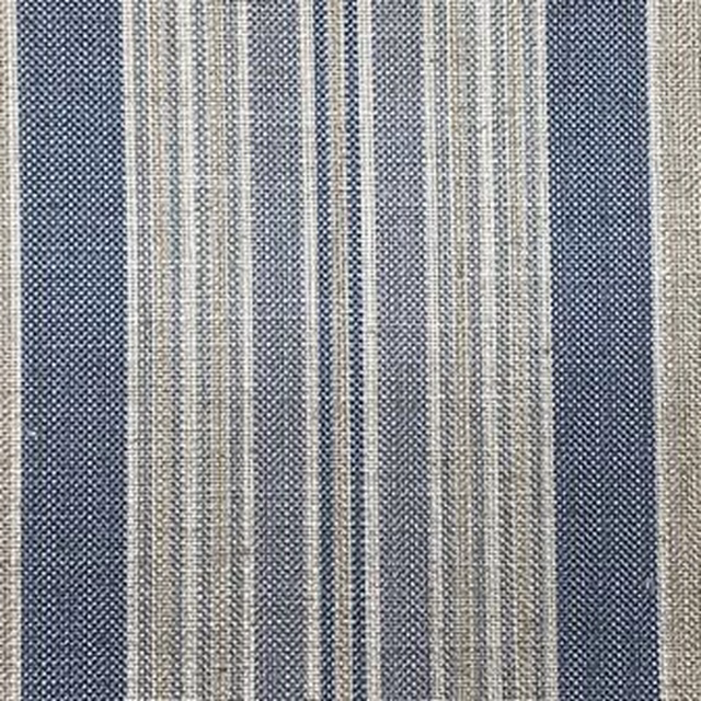 Cool denim-blue and oat vertical stripes with a fine woven texture