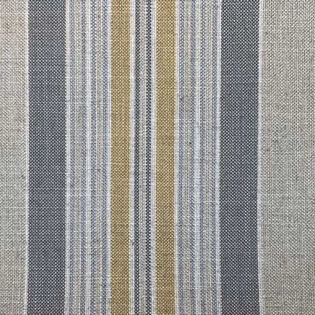Warm taupe woven stripe with charcoal, cream and Dijon mustard bands