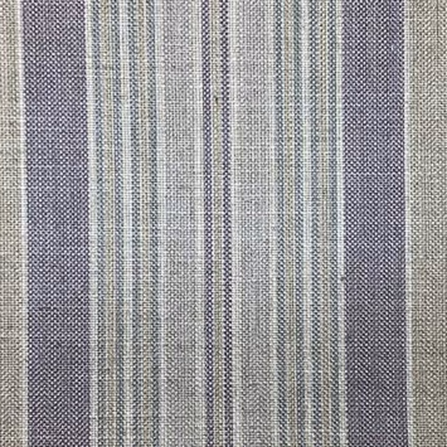 Taupe grey striped fabric with muted sloe-purple and ivory vertical bands