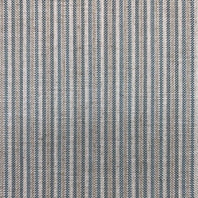 Close-up of fine blue-grey and cream stripes with a tactile woven texture