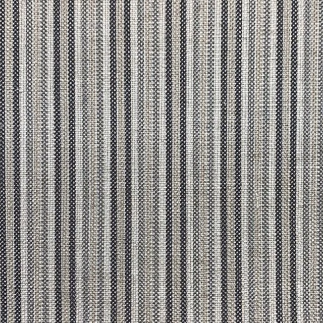 Charcoal, black, cream and grey fine vertical stripes in a textured woven fabric