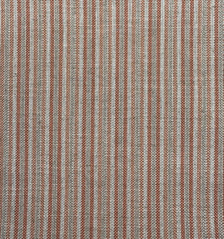 Muted pumpkin and cream narrow stripes with cool grey-green flecks in a woven texture
