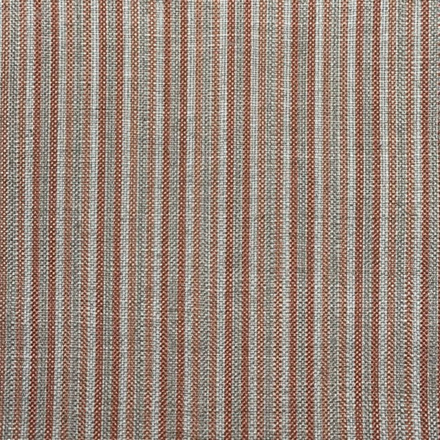 Muted pumpkin and cream narrow stripes with cool grey-green flecks in a woven texture
