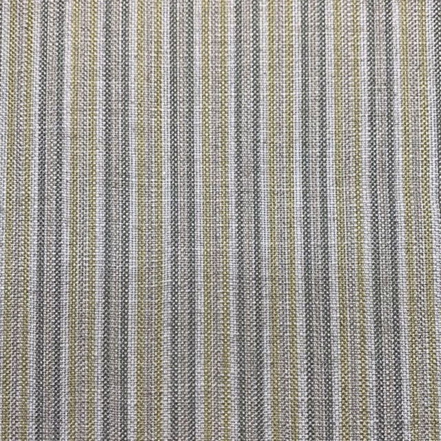 Muted olive, grey and cream narrow stripes in a textured woven surface