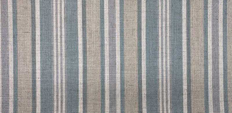 Muted teal and taupe vertical stripes in a softly textured woven cloth