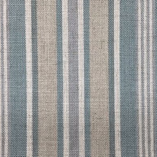 Muted teal and taupe vertical stripes in a softly textured woven cloth