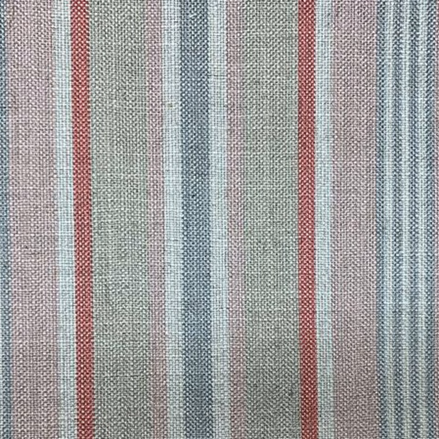 Woven vertical stripes in dusty pink, sage-grey, cream and muted red