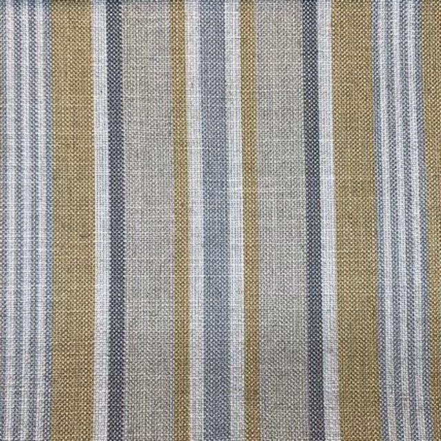 Woven Dijon fabric with vertical mustard, ivory, stone and grey stripes