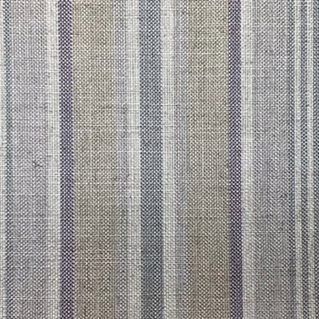 Close-up of Whitendale Sloe with cool grey, taupe and cream woven stripes