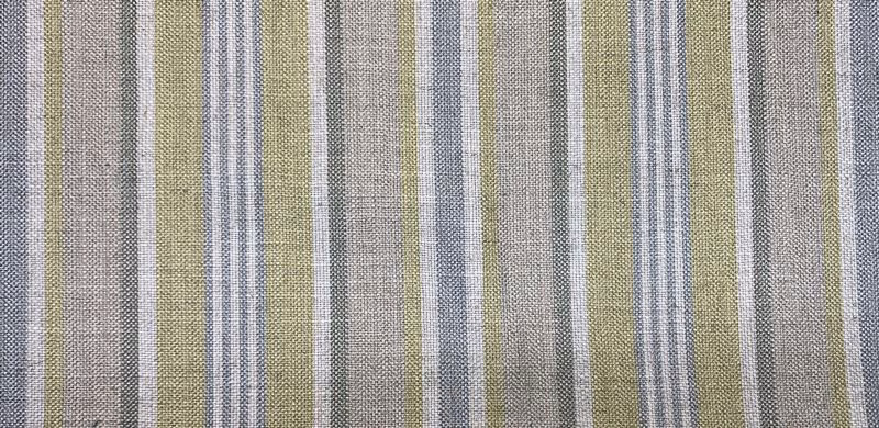 Muted olive, grey and cream vertical stripes with a fine woven texture