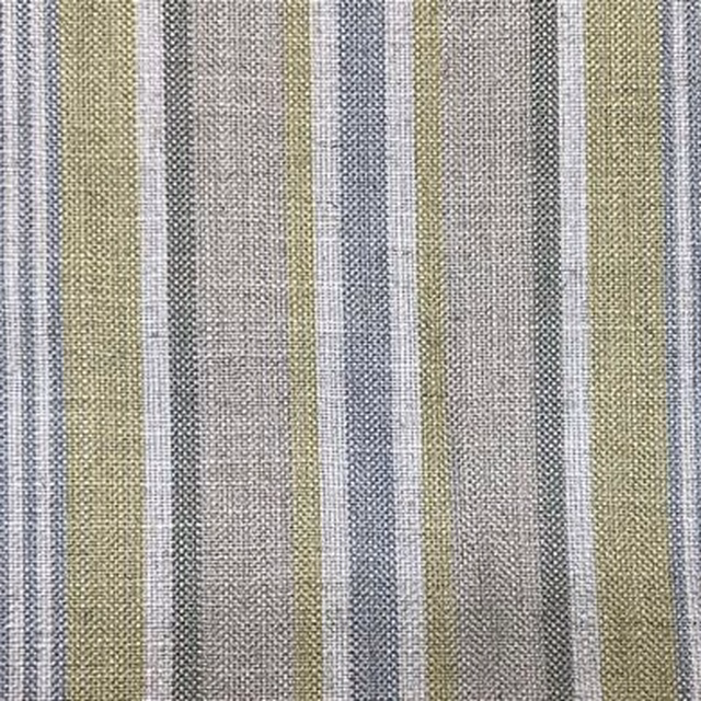 Muted olive, grey and cream vertical stripes with a fine woven texture