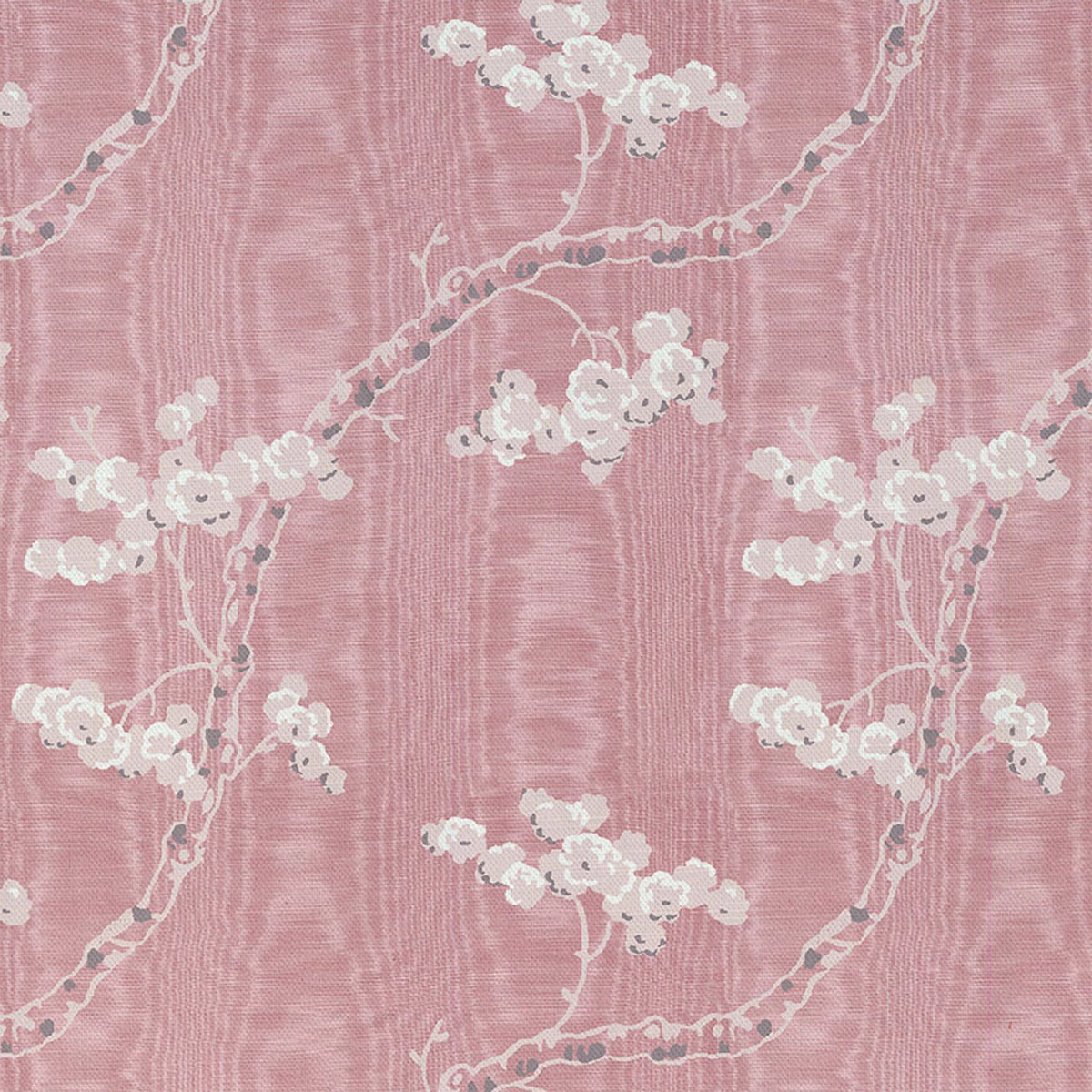 Ash rose woven ground with ivory blossom branches and muted grey stems